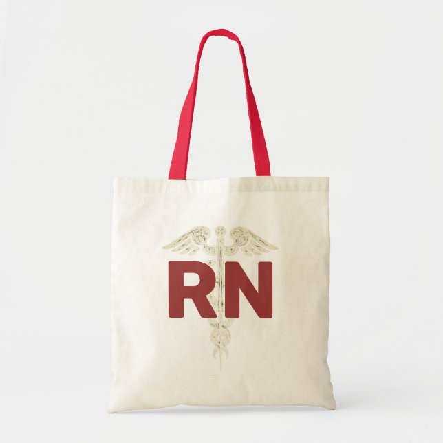 Nursing RN Caduceus Burgundy Tote Bag Tygkasse (Framsidan)