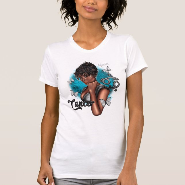 Nurturing Black Cancer Diva med Butterflies T Shirt (Framsida)