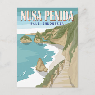 Nusa Penida-stranden Bali Indonesien Vintage Vykort