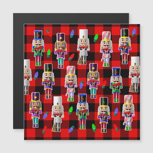 Nutcrackar med lilla Red Lastbilar-julen Magnetisk Inbjudningskort (Fram/baksida)