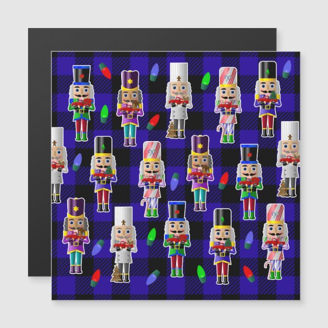 Nutcrackar med lilla Red Lastbilar-julen Magnetisk Inbjudningskort (Fram/baksida)