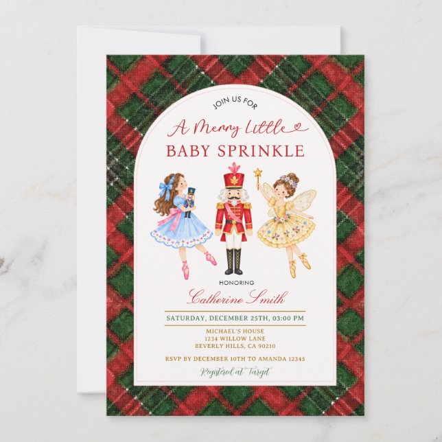 Nutcracker balett jul baby sprinkle  inbjudningar (Framsida)