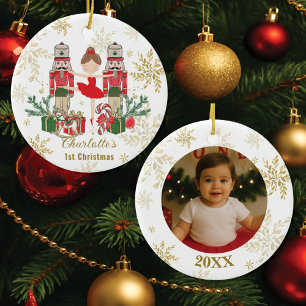 Nutcracker Balett Röd 1:a julen Baby Foto Julgransprydnad Keramik