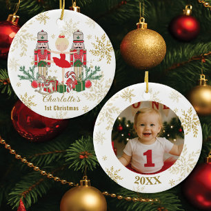 Nutcracker Balett Röd 1:a julen Baby Foto Julgransprydnad Keramik