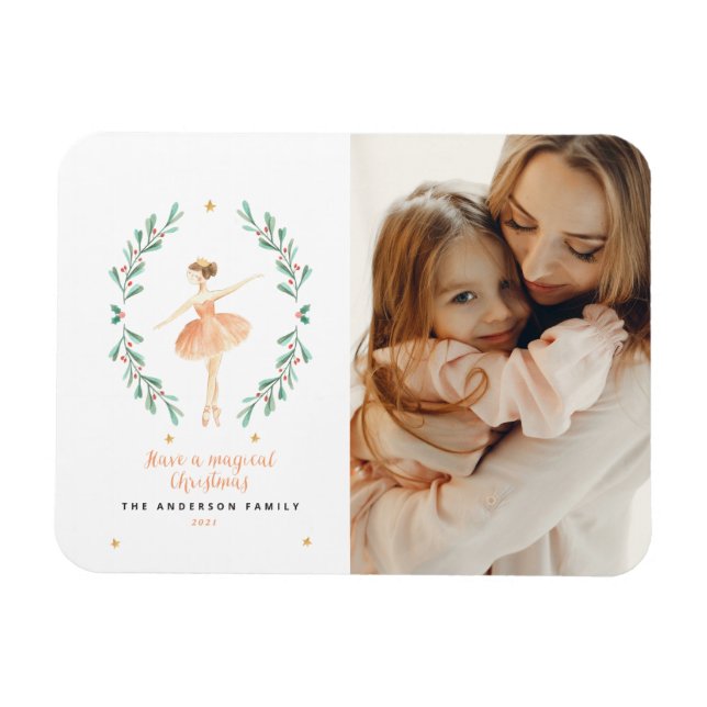 Nutcracker ballerina botaniskt 1 fotojul magnet (Horisontell)