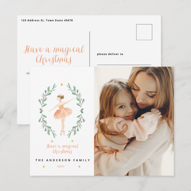 Nutcracker ballerina botaniskt 1 fotojul vykort (Fram/baksida)