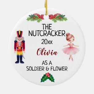 Nutcracker & Ballerina med eget namn och egen text Julgransprydnad Keramik