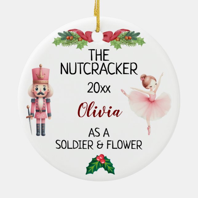 Nutcracker & Ballerina med eget namn och egen text Julgransprydnad Keramik (Baksidan)