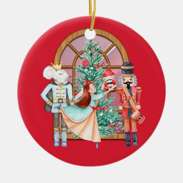 Nutcracker Ballerina Mouse Kung Red Personlig Julgransprydnad Keramik (Framsidan)
