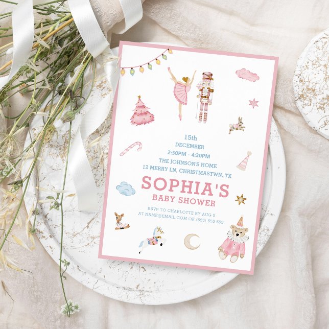Nutcracker Ballerina Rosa Baby Shower Inbjudningar (Skapare uppladdad)