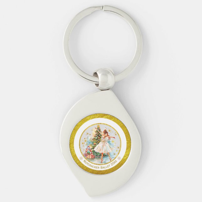 Nutcracker Ballet Ballerina - Christmas Keepsake  Swirl Silverfärgad Nyckelring (Framsidan)
