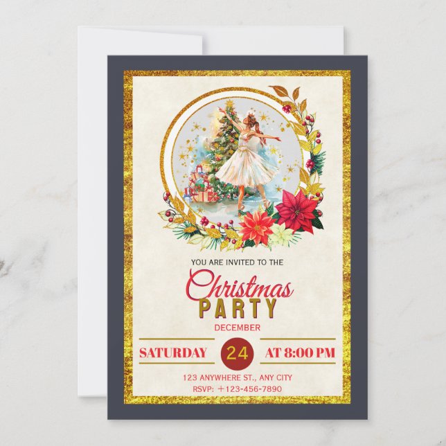 Nutcracker Ballet Ballerina - Christmas Party Julkort (Framsida)