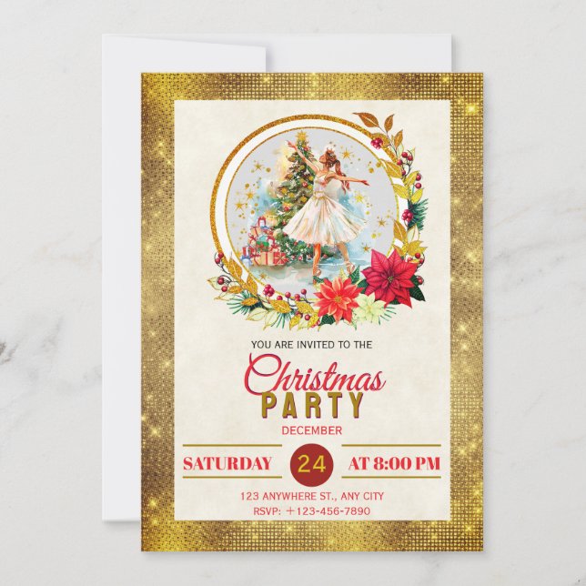 Nutcracker Ballet Ballerina - Christmas Party Julkort (Framsida)