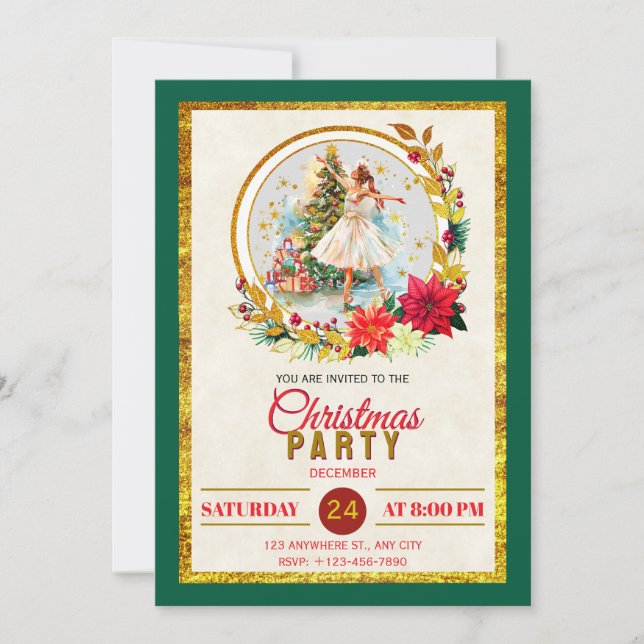 Nutcracker Ballet Ballerina - Christmas Party Julkort (Framsida)