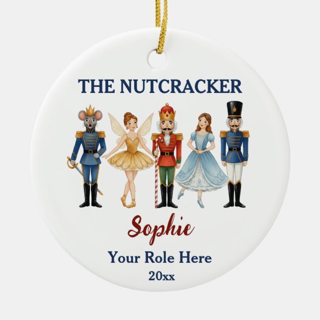 Nutcracker Ballet Custom Name & Role Julgransprydnad Keramik (Framsidan)
