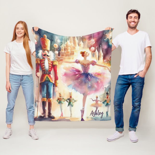 Nutcracker Ballet jul Ballerina Anpassat namn Fleecefilt (På plats)