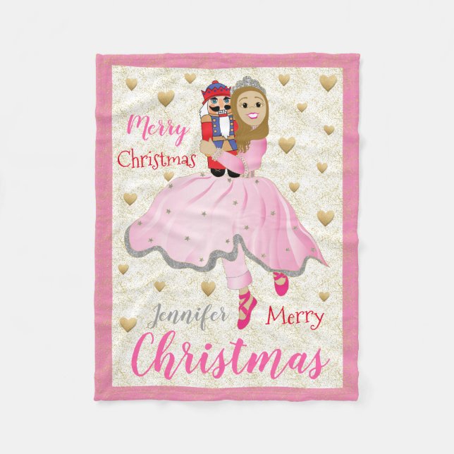 Nutcracker Ballet Lt Brwn Hair Rosa Fleece Blanket (Framsidan)