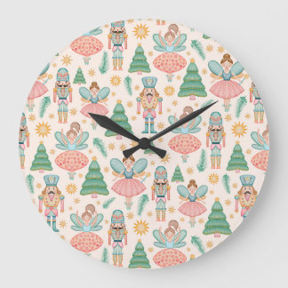 Nutcracker Ballet och Älvor på Cream Background Stor Klocka