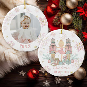 Nutcracker Ballet Rosa 1:a julfoto Baby Julgransprydnad Keramik