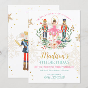 Nutcracker Birthday Girl Ballet Girl Suger plommon Inbjudningar