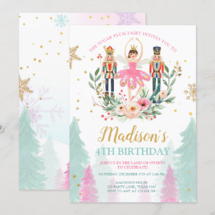 Nutcracker Birthday Girl Ballet Girl Suger Plum Inbjudningar