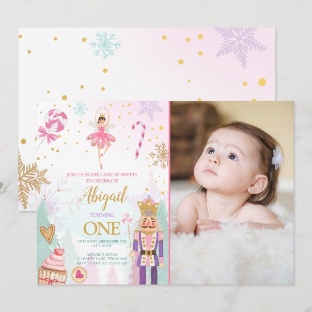 Nutcracker Birthday Girl Land of Sweets Fairy Inbjudningar (Fram/baksida)