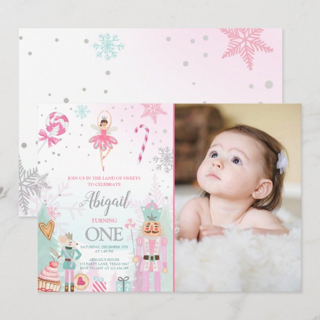 Nutcracker Birthday Girl Land of Sweets Fairy Inbjudningar (Fram/baksida)
