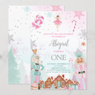 Nutcracker Birthday Girl Land of Sweets Fairy Rosa Inbjudningar