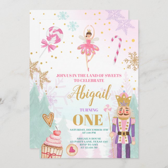 Nutcracker Birthday Inbjudan Winter Land of Sweets (Fram/baksida)