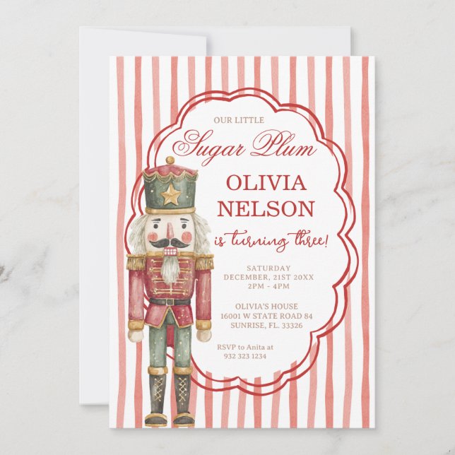 Nutcracker Birthday Sugar Plum Ballet Invitation Inbjudningar (Framsida)