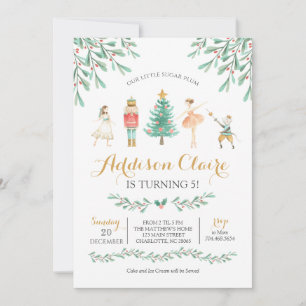 Nutcracker Birthday Sugar Plum Fairy God jul Inbjudningar