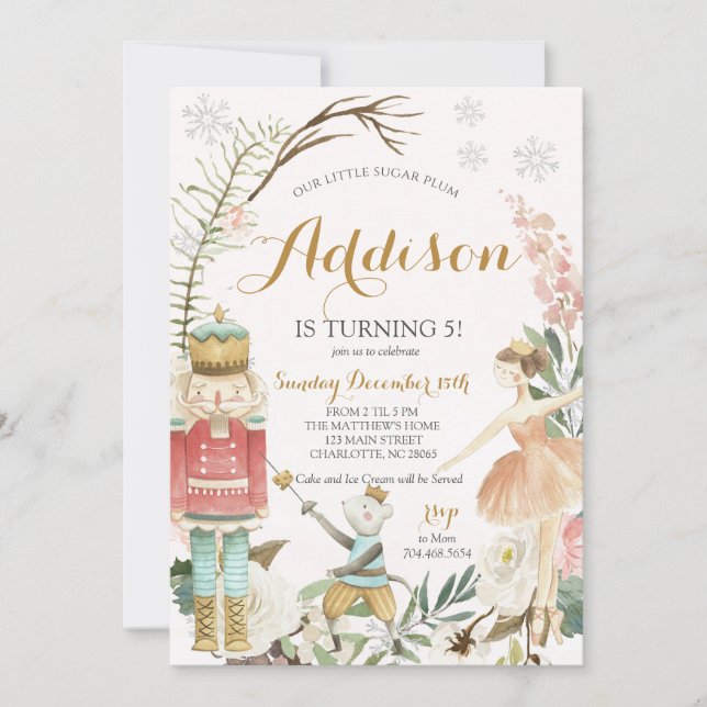 Nutcracker Birthday Sugar Plum Fairy God jul Inbjudningar (Framsida)
