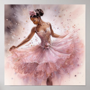 Nutcracker Black Ballerina i Rosa Blommigt Tutu Poster