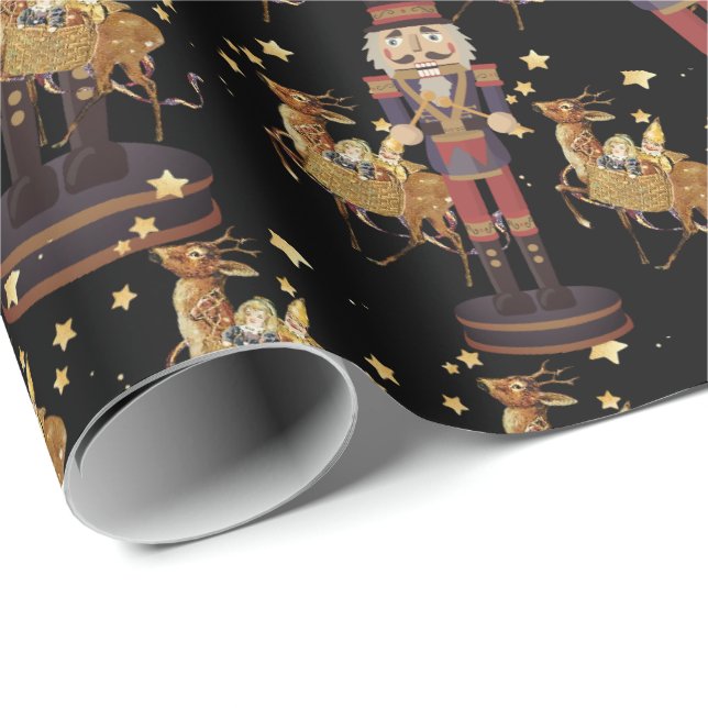 Nutcracker Black Golden Snöflingor Presentpapper (Rullad Hörn)