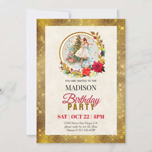 Nutcracker Christmas Ballerina Birthday Julkort (Framsida)