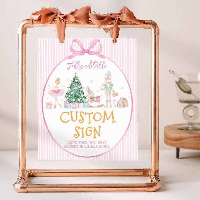 Nutcracker Christmas Pink Bow Birthday Custom Sign Poster (Skapare uppladdad)