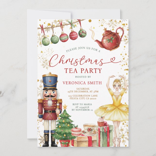 Nutcracker Christmas Tea Party Sweets Ballerina Inbjudningar (Framsida)