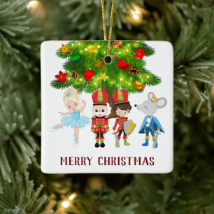 Nutcracker, Clara, Soldier och Mouse Kung Julgransprydnad Keramik