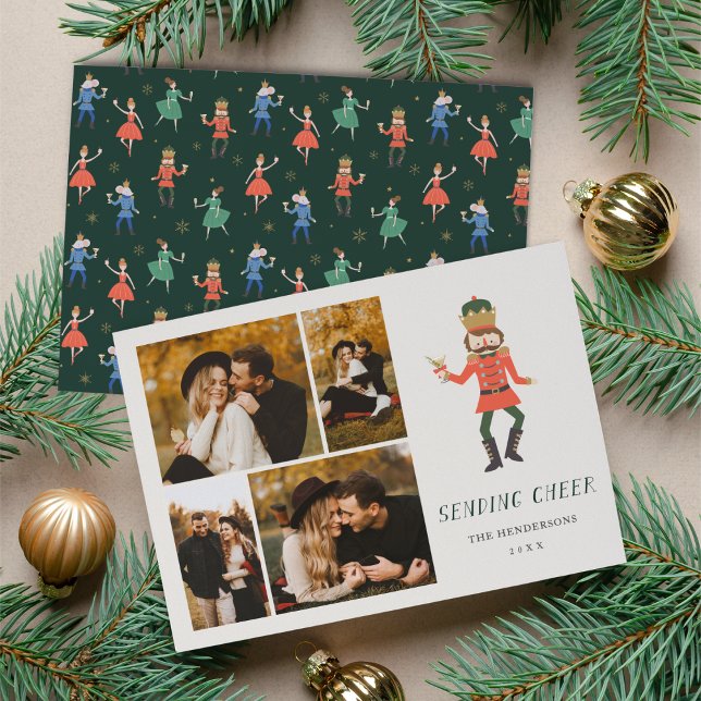 Nutcracker Cocktail "Sending Cheer" Photo Collage Julkort (Skapare uppladdad)