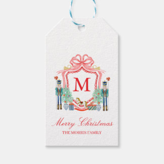 Nutcracker Crest Monogram Custom Holiday Gift Tag Presentetikett