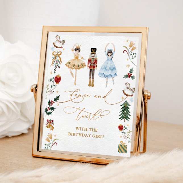 Nutcracker dansar och snurrar med födelsedagstjuve poster (Skapare uppladdad)