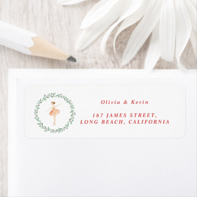 Nutcracker Fairy Vattenfärgen Söt julgrav Returadress Etikett (Insitu)