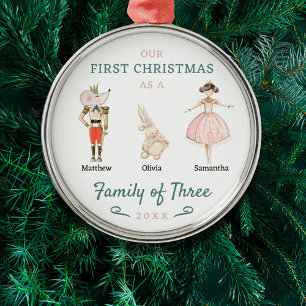 Nutcracker Familj med tre första jul Julgransprydnad Metall