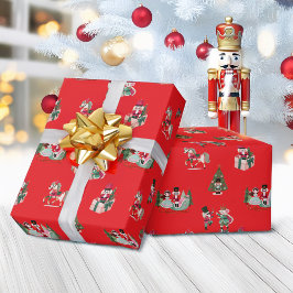 Nutcracker Festive Red Grönt Jul Helgdag Presentpapper