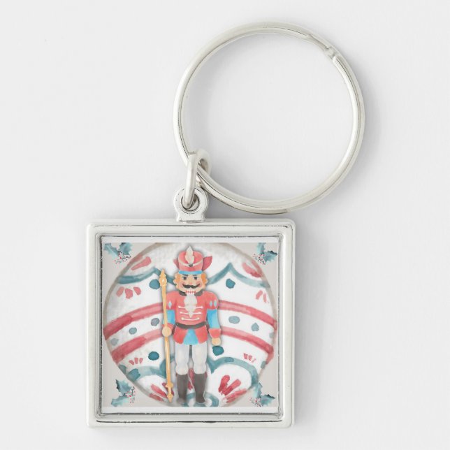 Nutcracker Fyrkantig Silverfärgad Nyckelring (Framsidan)