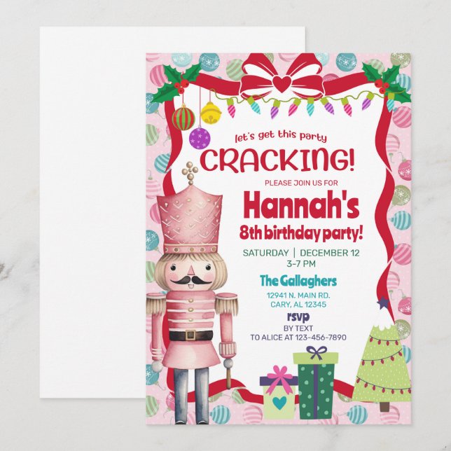 Nutcracker girl Christmas birthday invite. Inbjudningar (Fram/baksida)