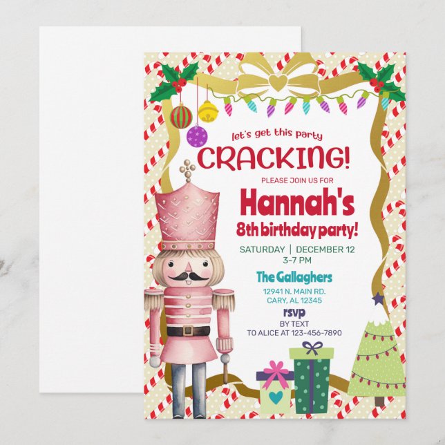 Nutcracker girl Christmas birthday invite. Inbjudningar (Fram/baksida)