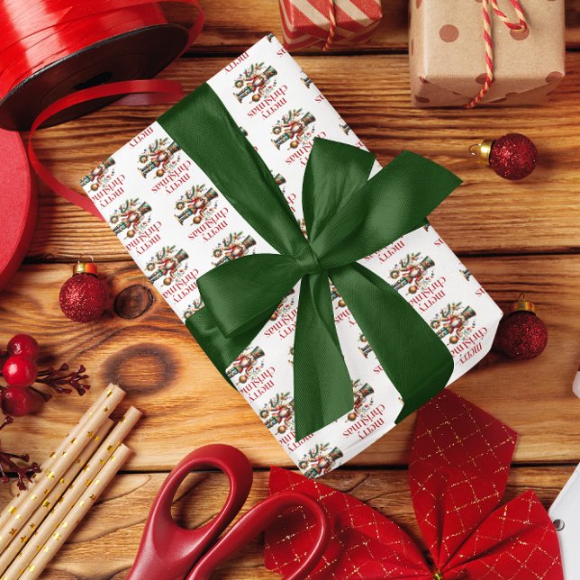 Nutcracker God jul Red Retro Typography Presentpapper (Skapare uppladdad)