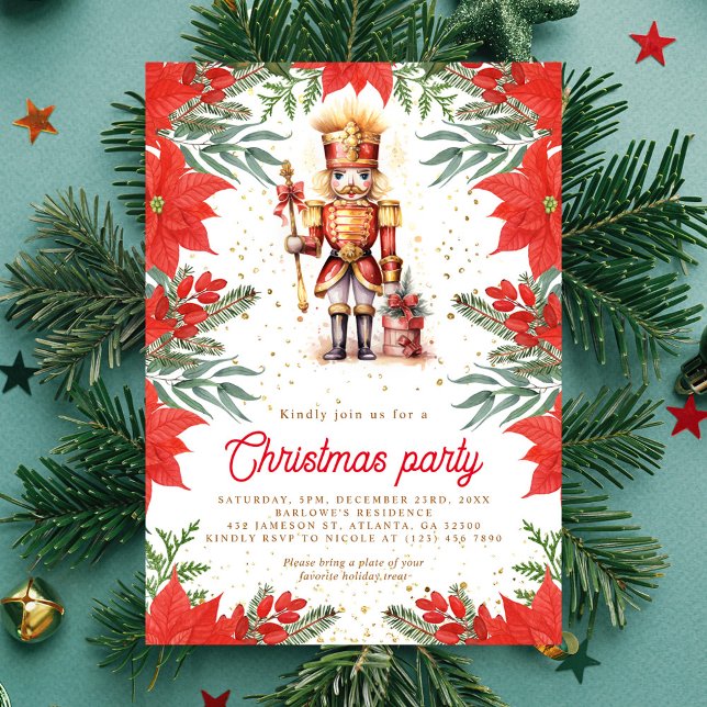 Nutcracker Helgdag Greenery jul Party Inbjudningar (Nutcracker Greenery Christmas Party Invitation)