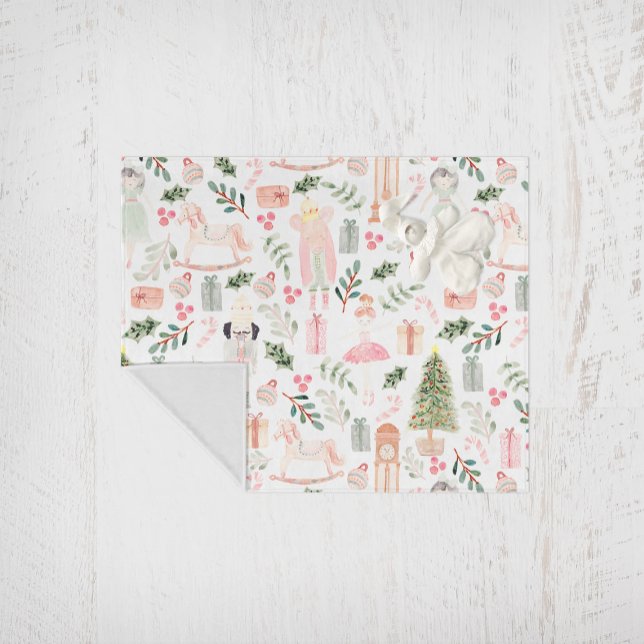 Nutcracker Helgdag Watercolor Fleecefilt (white fleece blanket the nutcracker holiday)